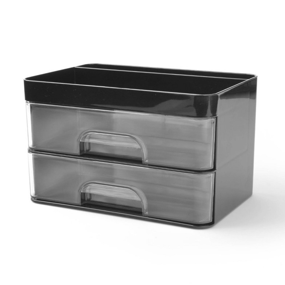 Sleek Black Two-Drawer Makeup Organizer 2 pack